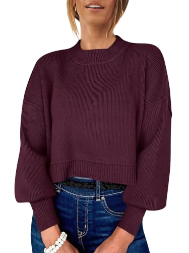 Image of ANRABESS Cropped Sweaters for Women Long Sleeve Oversized Fall Outfits