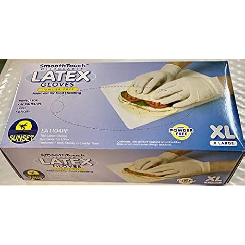 200 Xtra-Large Size Disposable Latex Gloves, Powder Free, Smooth Touch, Food Service Grade, Non-Sterile [2x100 Pack]… Cover