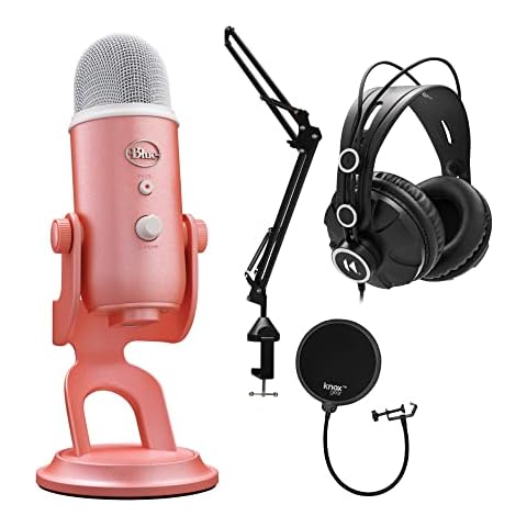 Blue Microphones Yeti USB Microphone Aurora Collection (Pink Dawn) Bundle with Boom Arm Microphone Stand, Studio Monitor Headphones and Pop Filter (4 Items) Cover