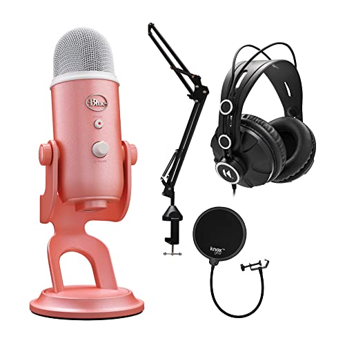 Blue Microphones Yeti USB Microphone Aurora Collection (Pink Dawn) Bundle with Boom Arm Microphone Stand, Studio Monitor Headphones and Pop Filter (4 Items)