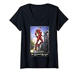 Womens Marvel Iron Man Armored Avenger Tarot Card Portrait V-Neck T-Shirt