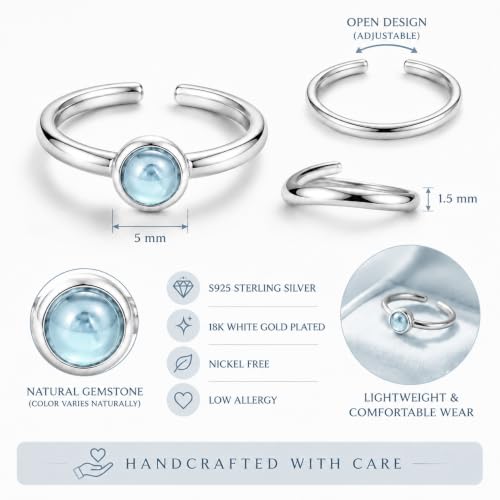 Natural Aquamarine Ring for Women 925 Sterling Silver Adjustable Open Ring - image 5