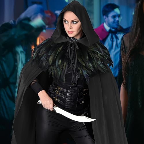 Capa con capucha mística unisex con diseño fluido para disfraz de bruja medieval 3