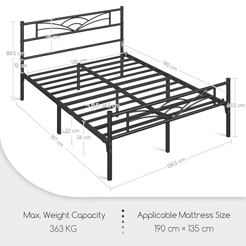 costoffs 4ft6 Metal Double Platform Bed Frame Solid Bedstead Base with Cloud-inspired Design Headboard and Footboard, Under-bed Storage Space, Fits for Adults/Teenager Black