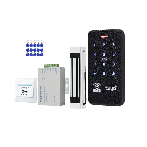 ReaIOKbii Kit de contrôle d'accès étanche WiFi RFID sans fil avec mot de passe clavier tactile rétroéclairé + 15 porte-clés 125 kHz + serrure électromagnétique 180 kg