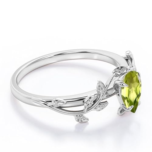10K 14K 18K Solid Gold Pear Gemstone Engagement Ring for Women Leaf Art Deco Ring Teardrop Cut Vintage Vine Gemstone Bridal Wedding Engagement Promise Ring Size 4~153