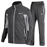 TBMPOY Men's Tracksuits Sweatsuits for Men Set Track Suits 2 Piece Casual Athletic Jogging Warm Up Full Zip Sweat Suits Dark Grey/Light Grey L