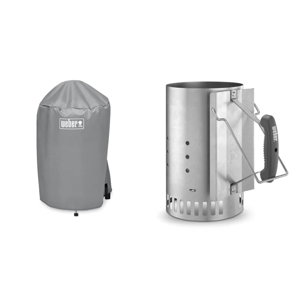 Weber Available 7175 18 Inch Charcoal Kettle Grill Cover, Schwarz, 15.9 x 22.7 x 3.8 cm & 7416 Anzündkamin Rapidfire, Grillen mit Kohle, Anzünden, 19 x 19 x 30.5 cm