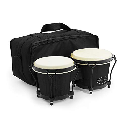 bongos World Rhythm Bongos de roble para principiantes de 6 "y 7" - Bongos negros mate con funda acolchada BON7-BK