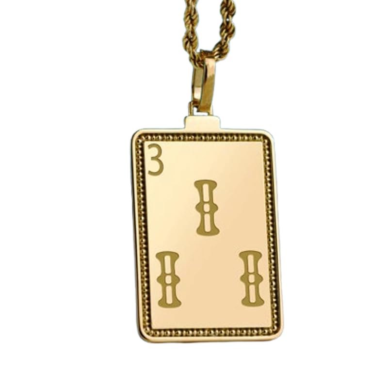 Pendentif mah-jong argent 925 plaqué or et maille câble épurée