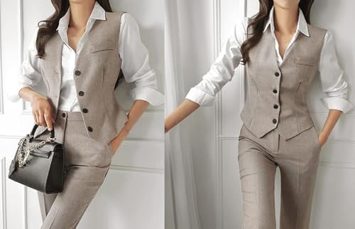 Women's 3 Pieces Suit Lady Business Casual Office Peak Lapel Slim Fit Jacket Vest Pants Set3