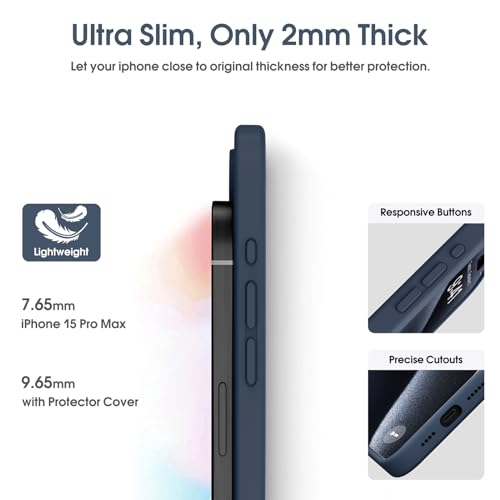 Supdeal Liquid Silicone Case for iPhone 15 Pro Max - [Camera All-Round Protection] [Soft Microfiber Lining Anti-Scratch] 4 Layer Full Covered Shockproof Gel Rubber Phone Case Cover, 6.7", Dark Blue by Supdeal - Used condition - Image 4
