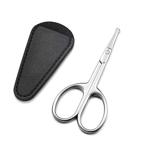 HITOPTY Rounded Tip Nose Hair Scissors - Stainless Steel Small Beauty Grooming Scissors for Cutting Eyebrow, Eyelash, Facial, Beard, Moustache