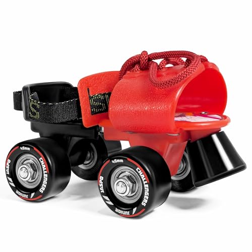 Image of jaspo Challenger Roller Skates Indoor/Outdoor Wheel for Kids (Ages 3-7), Adjustable Fit (Foot Length 18-21 cm), Skates for Kids 3+ Years, Premium 45mm 85A PVC Wheels,Perfect Beginner Quad Skates, Red