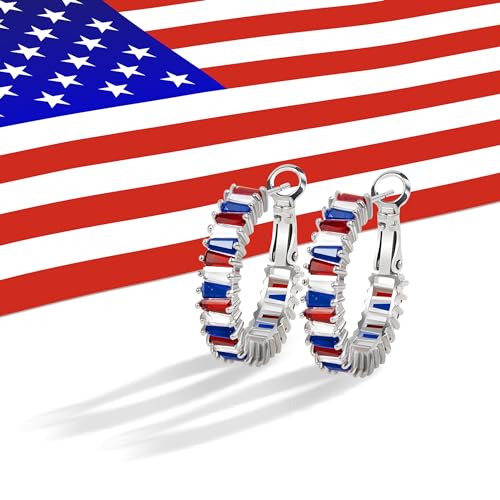 Gloquat Crystal American Flag Hoop Earring Silver Patriotic Hoops For Women 4Th Of July Earrings For Women 925 Silver Post Ole Miss Earrings Vintage Memorial Day Cz Gold Hoops For Women Trendy Jewelry thumb #1