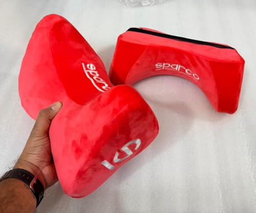 Image of AUTO MT 2PC Sparco Neckrest Pillow Universal Comfortable Head-Rest Neck-Rest Pillow Adjustable Pillow Cervical Universal (2PC RED Big Neck Rest PILOWW)
