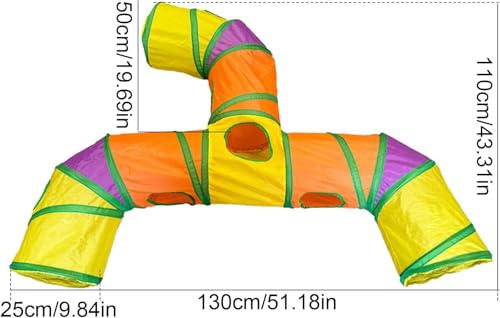 Image of GUSTYLE Cat Tunnel Toy Way, Collapsible Pet Play Tunnel Tube with Storage Bag for Cats, Puppy, Rabbits, Guinea Pig, Indoor and Outdoor Use (Rainbow T-Shaped)