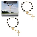 ZIMISI 2PCS Car Rosary for Rearview Mirrors, Personalized Blessing Automotive Rear View Mirror Charm, Cross Rosary Hanging Ornament, Car Mirror Hanging Accessories for Women Men (Black)