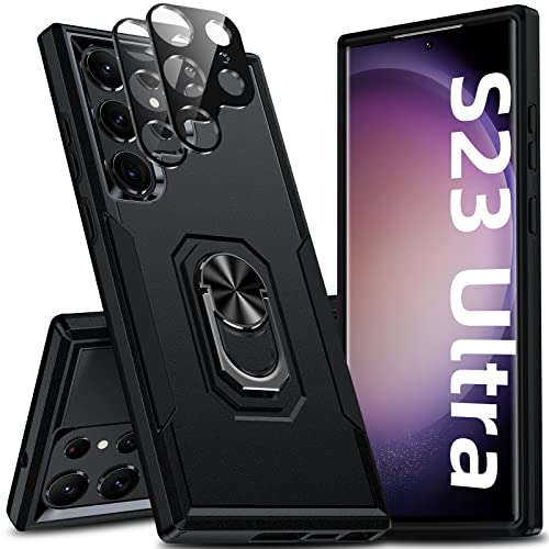 Oneagle for Samsung Galaxy S23 Ultra Case, [4 in 1] Galaxy S23 Ultra 5G Case with [360Â°Rotatable Kickstand Ring][2X Lens Protectors] Heavy Duty Shockproof Phone Case for S23 Ultra 6.8 inch