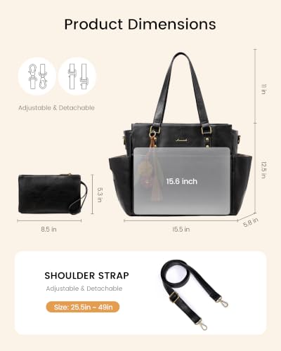 Image of LOVEVOOK Laptop Tote Bag for Women, Vintage Work Teacher Bag with Clutch