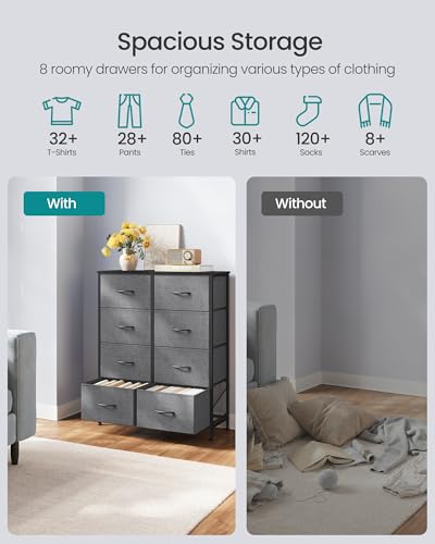 Image of SONGMICS BELLAH Collection - Dresser for Bedroom, Chest of Drawers, Storage Organizer Unit, Closet, Entryway, Steel, 8 Drawers, Modern, Slate Gray ULGS124GN02S