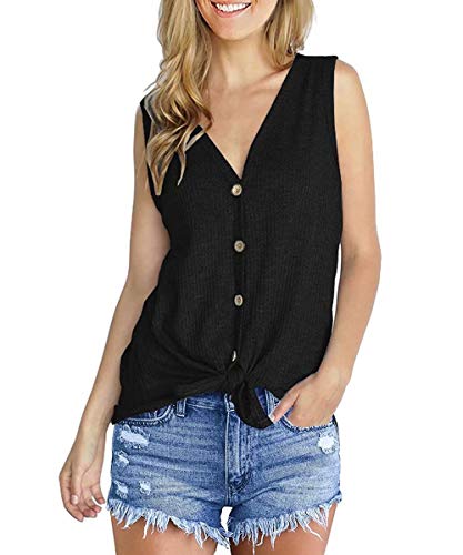 Image of KAIDER Womens Waffle Knit Tunic Blouse Tie Knot Henley Tops Loose Fitting Bat Wing Plain Shirts