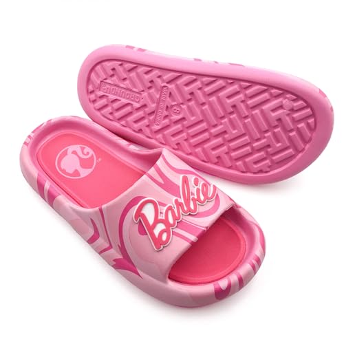 Ground Up Barbie Bright Pink Logo Womens Flip Flop Slide Sandals (Pink US Footwear Size System Adult Women Numeric Medium 8)