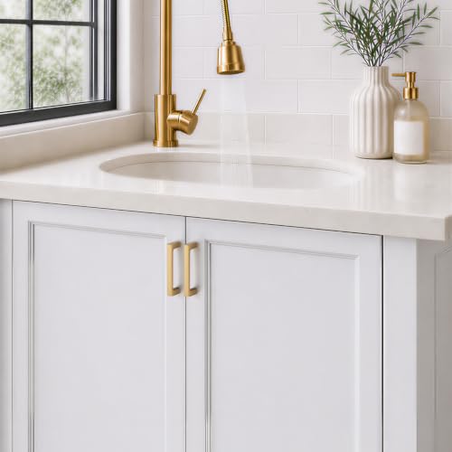 Image of Ravinte Champagne Bronze Kitchen Cabinet Solid Handles,3-1 /2 Inch,5 Pack | Solid Zinc Alloy, Modern Slim Style, Square Design, Deep-Thread Firm Base, Screws Included, for Kitchen Drawers & Cupboards