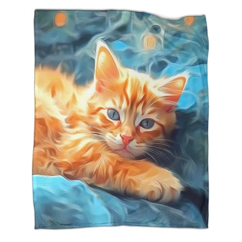 Couverture chaton orange 3D en microfbre 127x152cm literie - 3