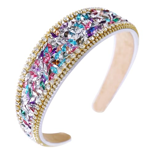 Gmmidea Colorful Baroque Rhinestone Headband Women Sparkly Bling Crystal Diamond Headband Fashion Wide Jeweled Headbands for Girls Ladies Cute Dressy Hair Band Multicolor