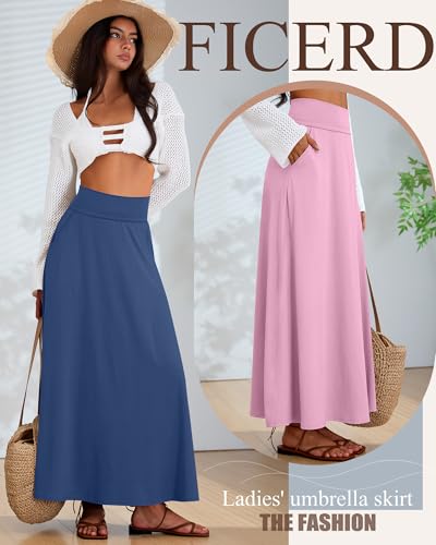 Ficerd 3 Pack Women's Maxi Long Skirts with Pockets, A Line Ankle Length High Waisted Flowy Soft Cotton Summer Casual Skirts4