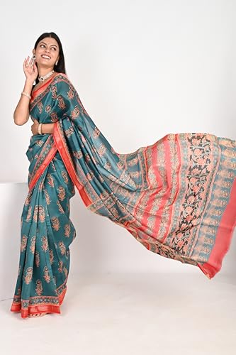 The House of RajPadmini blue maheshwari silk saree – image 3