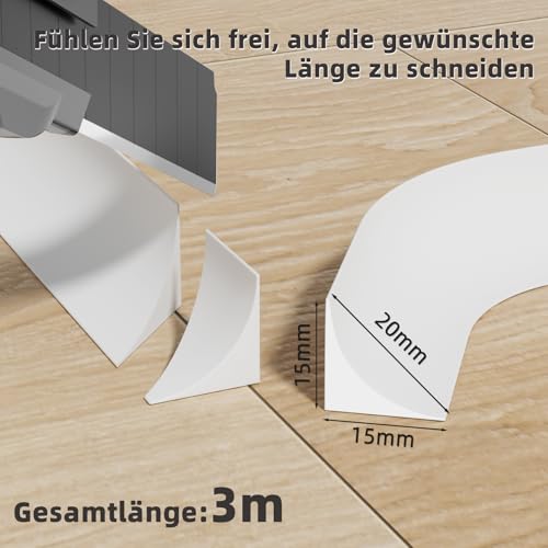 15mm*20mm Zierleisten Selbstklebend, 3 Meter Flexible Silikon Eckleiste Abschlussleiste für Wand,Fliesen,Schrankkanten,Weiße Dreieckleiste Abschlussleiste Küchenarbeitsplatte