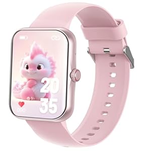 PTHTECHUS Smartwatch Kinder, Telefonuhr Sport Fitness für Kinder, 1, 83 Zoll HD-Touchscreen, Benachrichtigungen Nachrichten, Fitness-Tracker für Jungen, Mädchen und Teenager (Rosa)