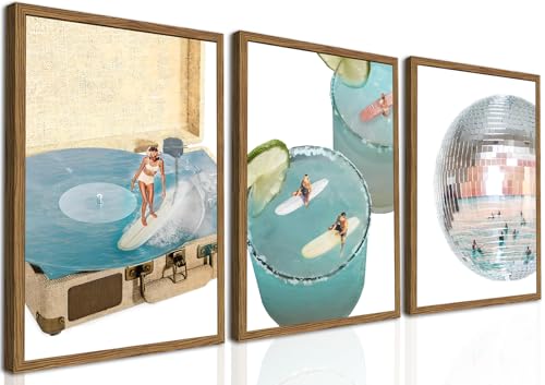 Framed Trendy Blue Coastal Wall Art Set of 3, Preppy
