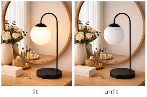 Image of tu casa Black Metal Base with Stand Bedside Study Table Lamp with White Glass Moon Light Stand for Home Decoration Bedroom Living Room Lounge Office Festival Gifting H - 88 inch / No Blub