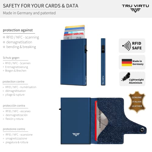 Tru Virtu® Card Holder Click & Slide Sting Ray Blue I Credit Card Holder Wallet I Card-Holder-Rfid-Nfc-Protection I Wallet Made Of Real Italian Leather I Purse I Slim Wallet #TOP2