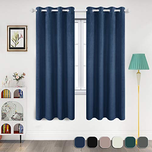 MAXIJIN Samt-Verdunkelungsvorhänge, dick, wärmeisoliert, Fenstervorhänge und Vorhänge, super weich und langlebig, Raumverdunkelung, Ösen-Vorhänge, Wohnzimmer (1xB 52xL 84, dunkelblau) Cover