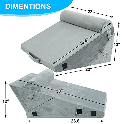Howhom Bed Wedge Pillow, Adjustable Folding Orthopedic Wedge Pillow, Memory Foam Incline Cushion System For Snoring, Allergies, Reading, Sleeping, Acid Reflux, Reduce Neck And Back Pain, Grey #TOP6