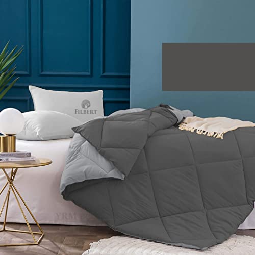 Image of Filbert Super Comfort Microfiber 500 Gsm Reversible Winter Comforter For King Size Rajai /Blanket Diamond Stitch (92 inch X 106 inch Inches /233Cm X 269Cm) - 300 Tc Comforter King Size | Silver /Dark Grey