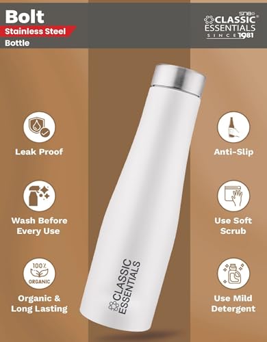 Image of CLASSIC ESSENTIALS Stainless Steel PURO Water Bottle 100% Leak Proof | Office Bottle | Gym Bottle | Hiking & Treking Bottle | Steel Water Bottle 1000 ml Bottle, White - (Set of 4)