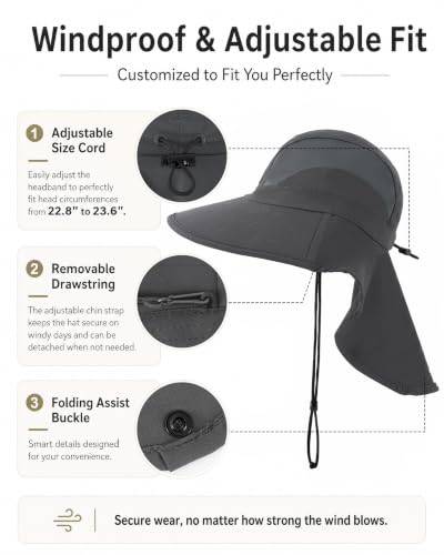 Image of Sun Hat UPF50+, Breathable Wide Brim Bucket Hat Outdoor for Hiking Garden | Large-Area Neck Flap, Water-Resistant Nylon , Blocks 99% UV radiation, lightweight, moisture-wicking,Quick-Dry for Women Men