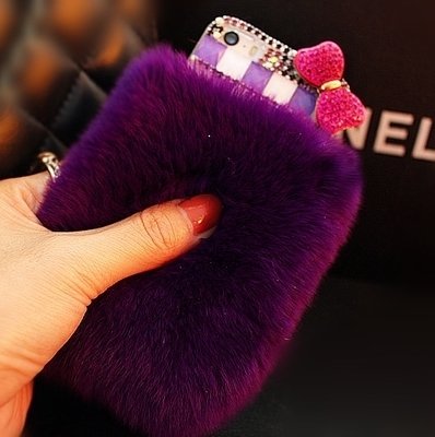 Aikeduo For Iphone6S 6G Case, 4.7" Bling Crystal Fluffy Cover [Genuine Rex Rabbit Fur Case] Winter Wammer Handmade Soft Crystal Case Caselo Bling Crystal Fur Shell Creative Display (Purple) #TOP1