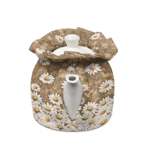 Image of Tea Cozy for Teapot Hedgehog Daisy Print Tea Kettle Dust Cover Keep Warm Breakfast Warmer with Drawstring Kitchen Decorations