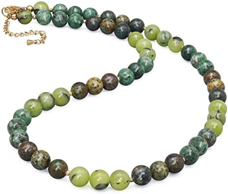 PEARLFECT Beaded Necklace for Women,8MM Jasper Stone Necklace, Handmade Fashion Jewelry Gifts,Bead Choker Necklace (18 inch, Multi Green)