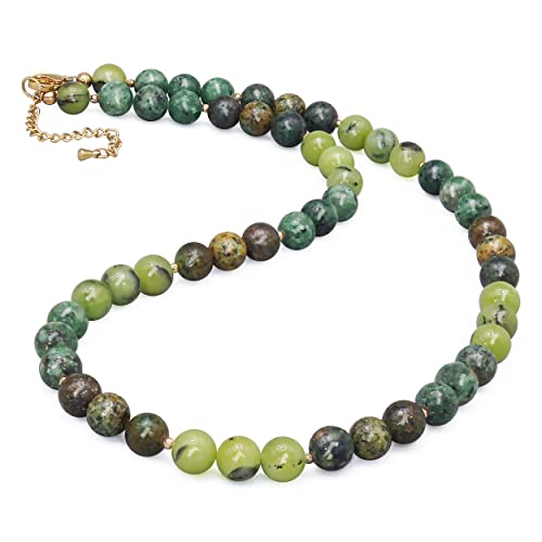 Pearlfect Beaded Necklace For Women,8Mm Jasper Stone Necklace, Handmade Fashion Jewelry Gifts,Bead Choker Necklace (18 Inch, Multi Green) #TOP3