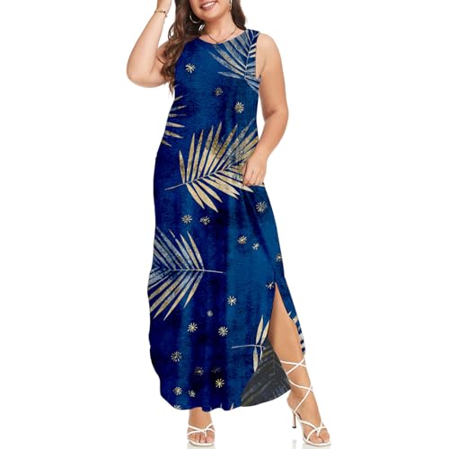 Image of Wolddress Womens 2026 Plus Size Sleeveless Tank Dress Casual Loose Sundress Split Summer Beach Long Maxi Dresses with Pockets