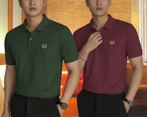 Image of MACK JONNEY Men's Solid Polo T-Shirt | Premium Cotton Blend | Regular Fit | Short Sleeve | Collared Casual Wear|Pack of 2 -MJ-157