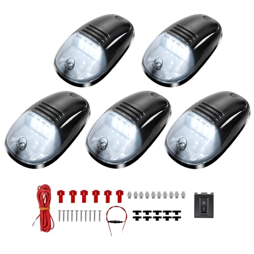 Havziple 5 pack White 16 LED Cab Lights Smoked Cab Roof Running Top Marker Lights Assembly Replacement for Dodge Ram 1500 2500 3500 4500 5500 2003-2018 Pickup Trucks
