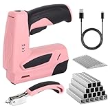 Pink Cordless Staple Gun, 2 in 1 Electric Staple Gun with USB Cable, Stapler and Staples Set, 1000pcs Each Staples/Nails for Light DIY Projects Such as Crafts, Decorations and Repairs